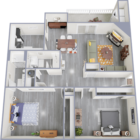 Floor plan for 2 beds, 2 baths, 1141 sqft